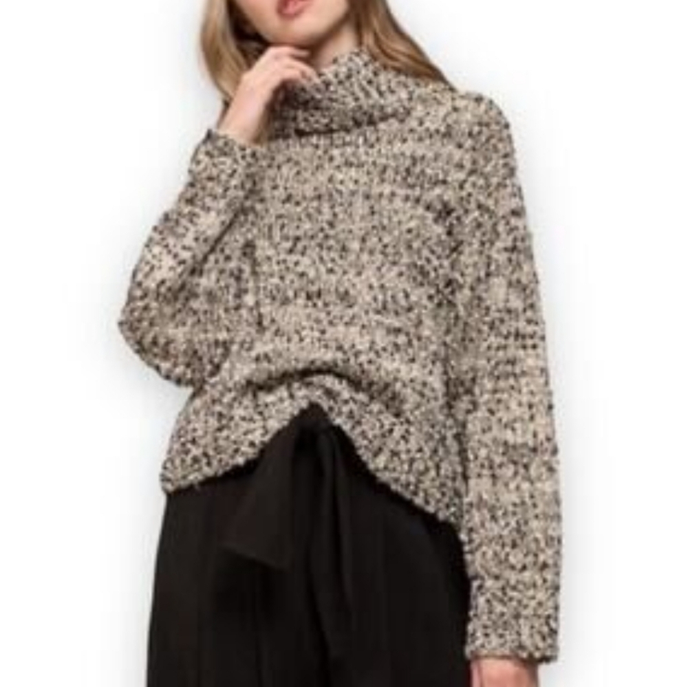 MOON RIVER  Women's‎ Metallic Black/Cream Turtleneck Long Sleeve Sweater Size S
